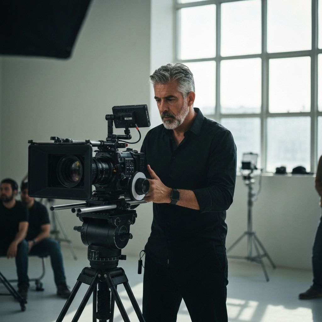 Cinematic film director working with camera equipment
